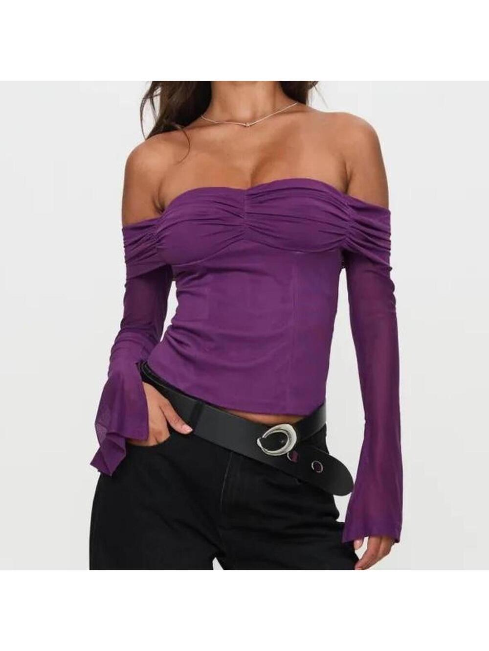 Princess Polly Women's Purple Off-the-Shoulder Top - Clubwear Festival